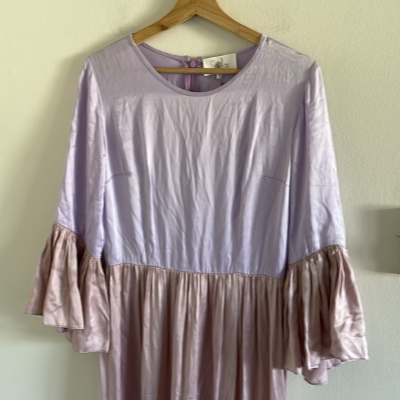 Soler Pia Gathered Tier Maxi Dress Women’s Size Medium 100% Silk Pink Purple - Picture 3 of 11